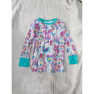 Girls Birdie Bean Bamboo Pajama Top 3T White Blue Gingerbread Print PLAY